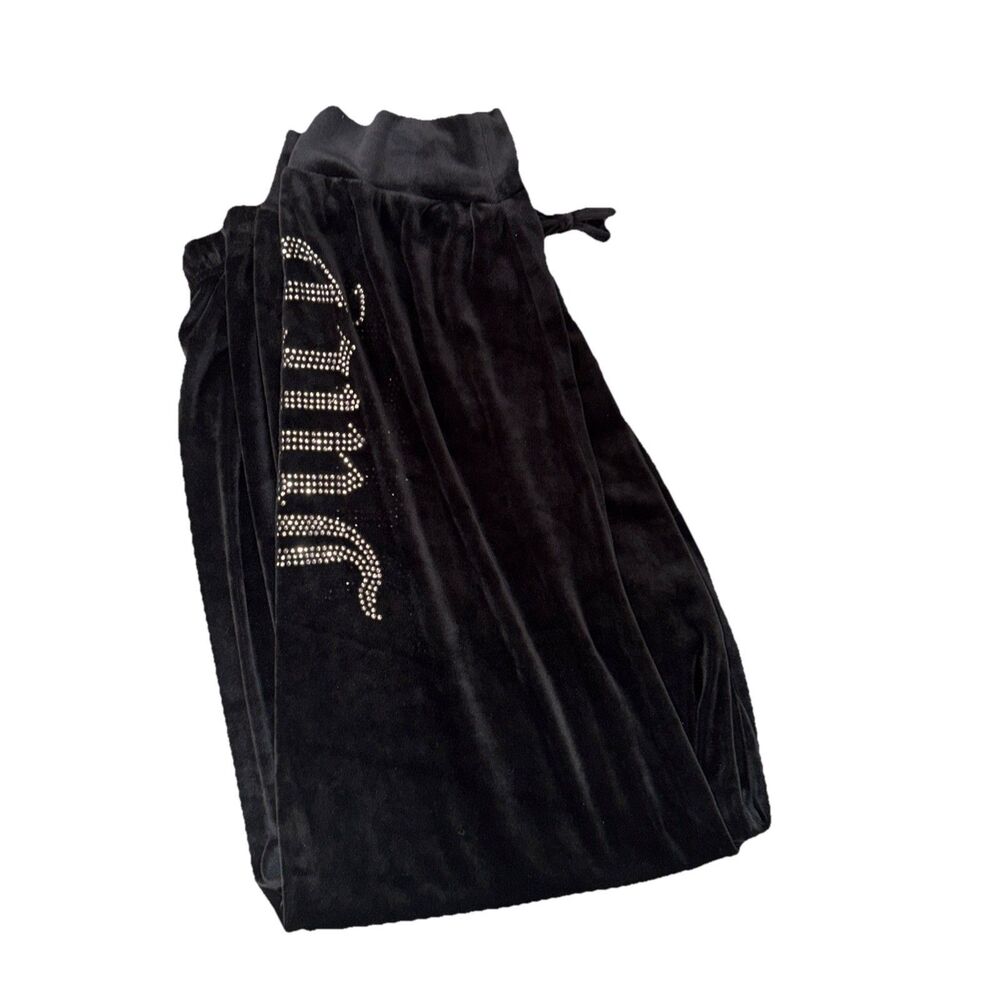 Juicy Couture Women Velour Jogger Pants XL Black Leg Rhinestone Elastic Y2K